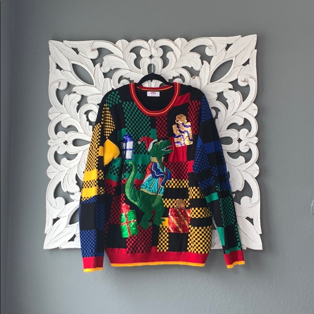 Men’s Ugly Christmas Sweater T-Rex Dinosaur XXL